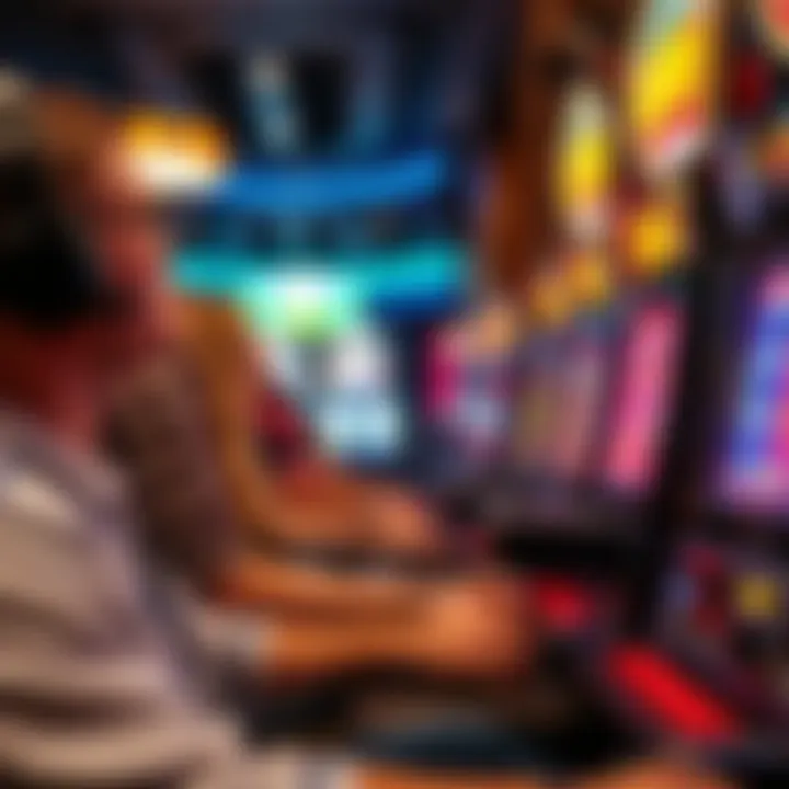 A serene casino environment with players engaging in slot gaming