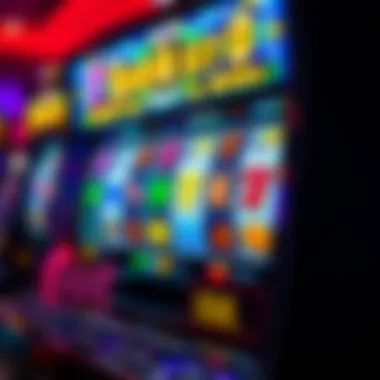 A vibrant slot machine with colorful symbols and spinning reels