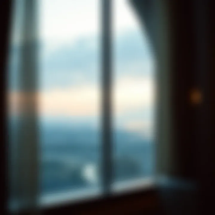 A serene landscape view outside a casino window