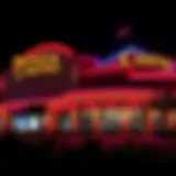 Exterior view of the premier casino in Shreveport, showcasing its vibrant lights