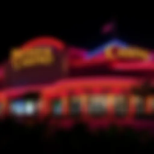 Exterior view of the premier casino in Shreveport, showcasing its vibrant lights