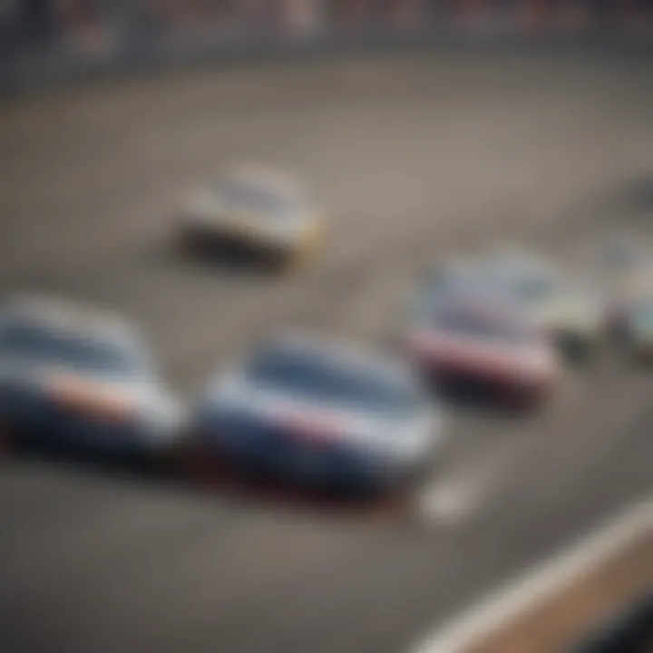 NASCAR race cars speeding on the track