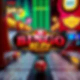 A nostalgic view of the Bingo Blitz logo against a backdrop of virtual bingo cards.