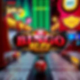 A nostalgic view of the Bingo Blitz logo against a backdrop of virtual bingo cards.