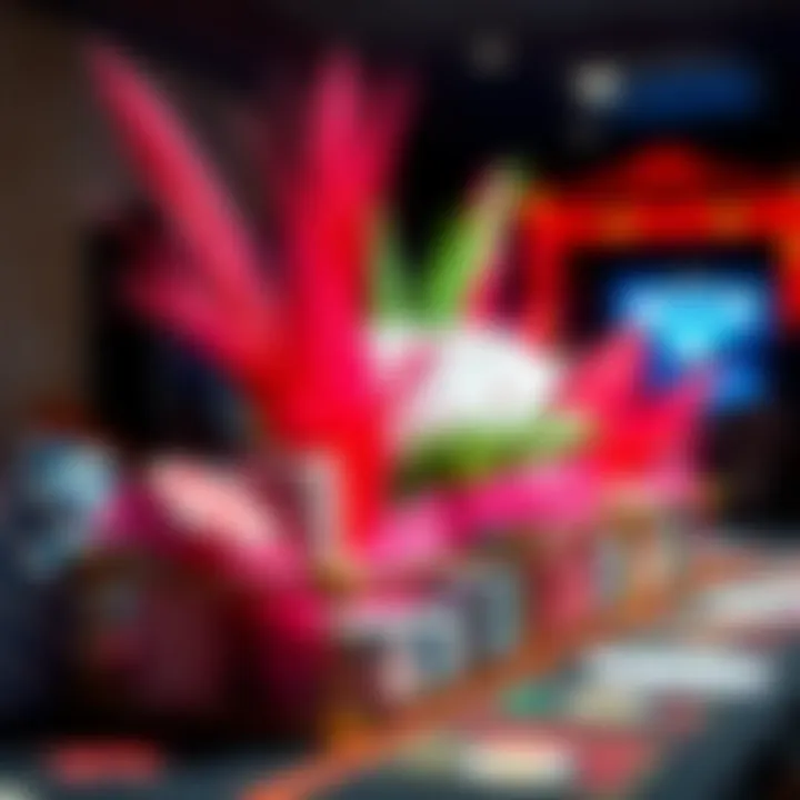 Homemade casino-themed centerpiece with vibrant colors