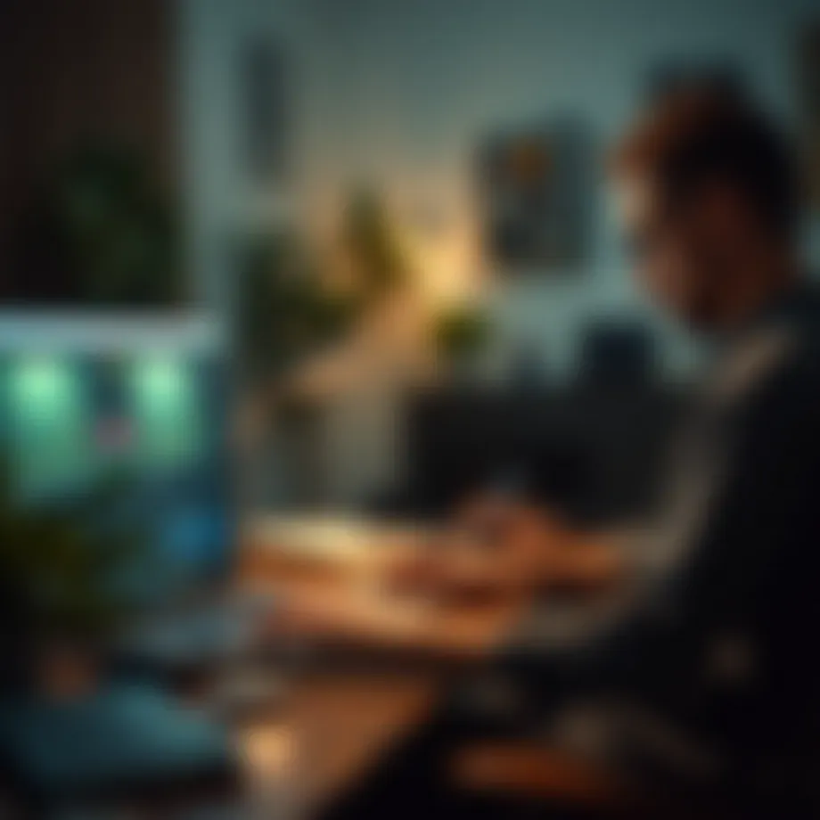 A person working on a laptop at home