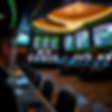 Interior layout of the sportsbook area with betting stations