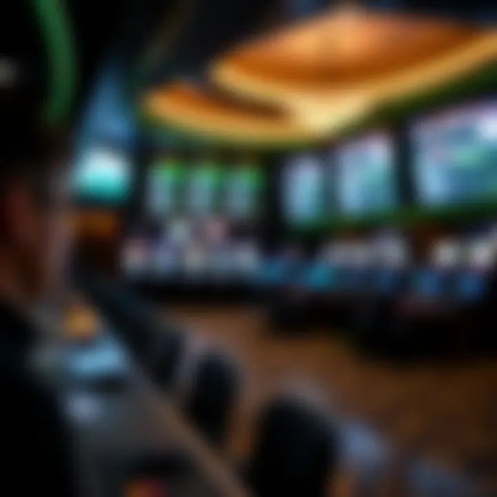 Interior layout of the sportsbook area with betting stations
