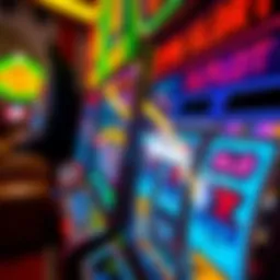 A close-up view of a vibrant slot machine with spinning reels