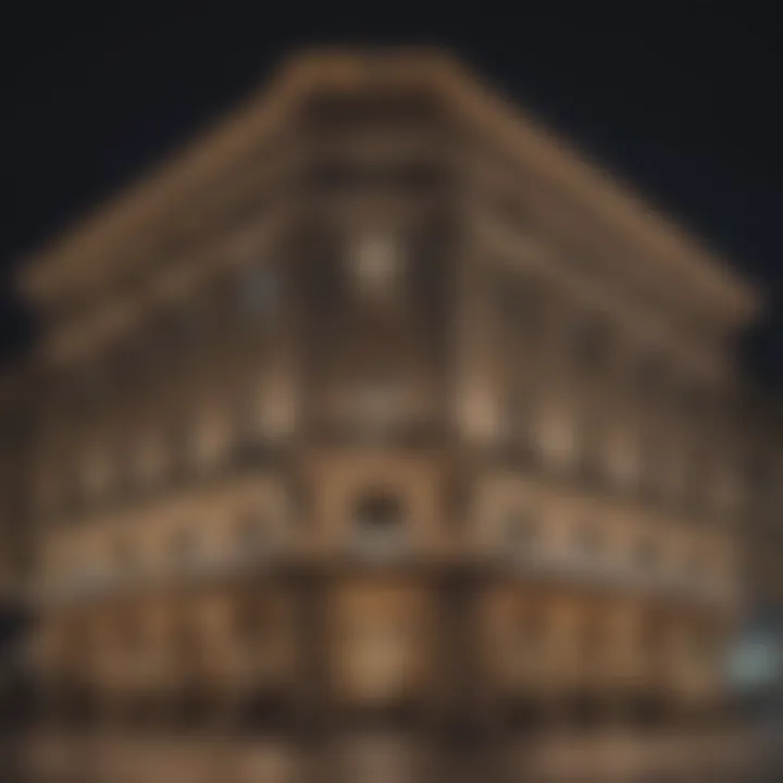 Historic facade of a renowned casino in Zurich illuminated at night