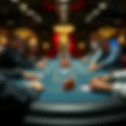 View of a championship poker table with players engaged in a high-stakes game