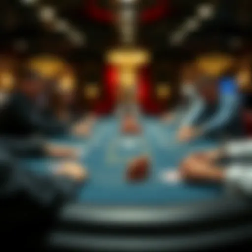 View of a championship poker table with players engaged in a high-stakes game