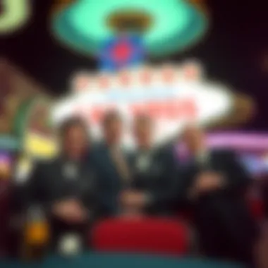 A vintage postcard featuring the Rat Pack, representing the golden age of Las Vegas entertainment.