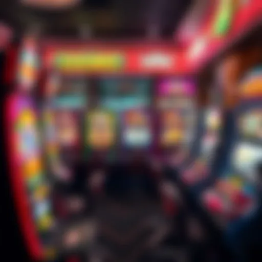 Colorful slot machine display featuring various themes