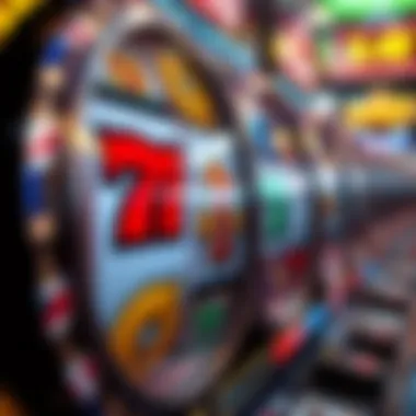 Close-up of spinning reels showcasing various symbols and themes