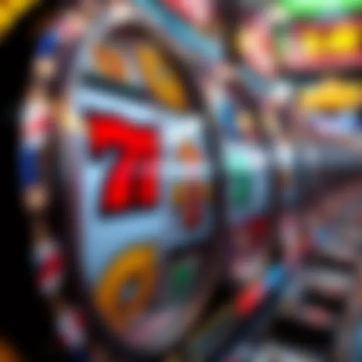 Close-up of spinning reels showcasing various symbols and themes