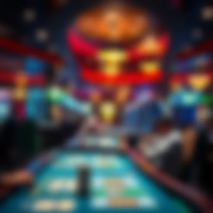 A vibrant casino floor with players engaged in various games