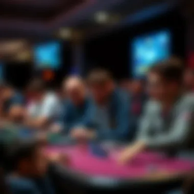 A tournament setting with participants focused on skill-based games