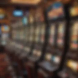 A vibrant display of flashing slot machines at Horseshoe Casino, showcasing different jackpot options.