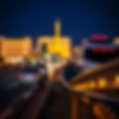 The Las Vegas Strip illuminated at night with the monorail in the foreground