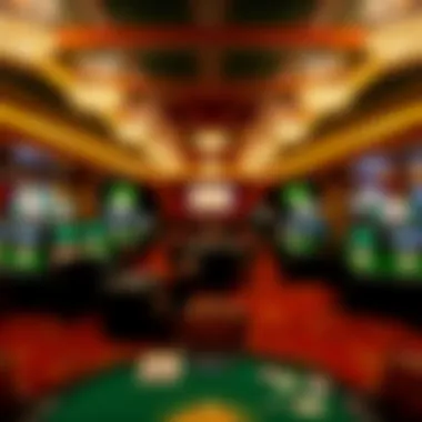 A panoramic view of a renowned casino hosting a poker tournament