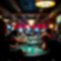 A vibrant poker tournament room filled with enthusiastic players
