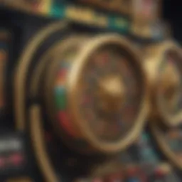 Close-up view of a pot of gold slot machine displaying vibrant graphics and spinning reels.