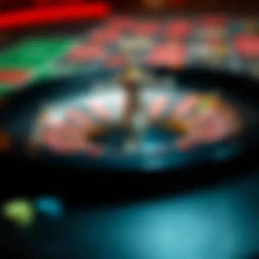 A roulette wheel with a vibrant layout and chips