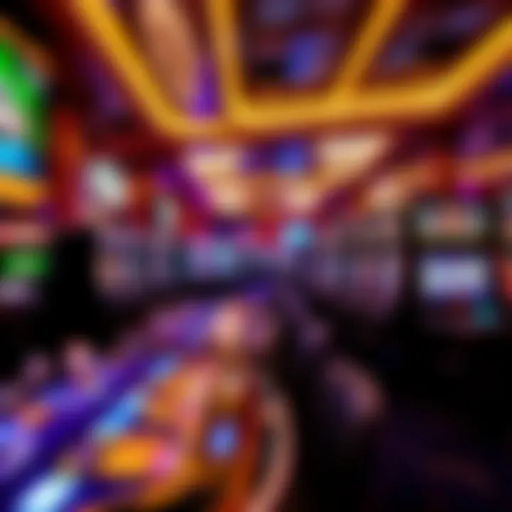 A luxurious casino interior showcasing slot gaming tables.