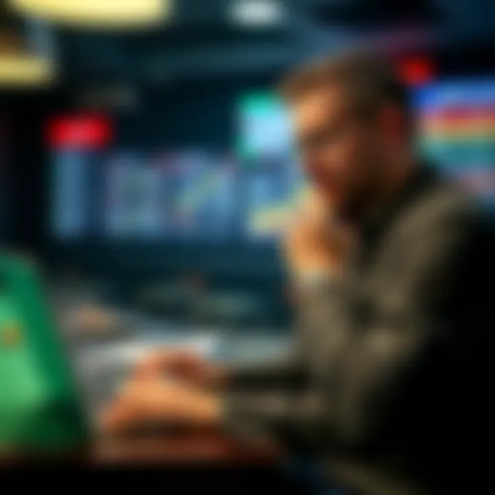 A thoughtful bettor reviewing match statistics on a laptop