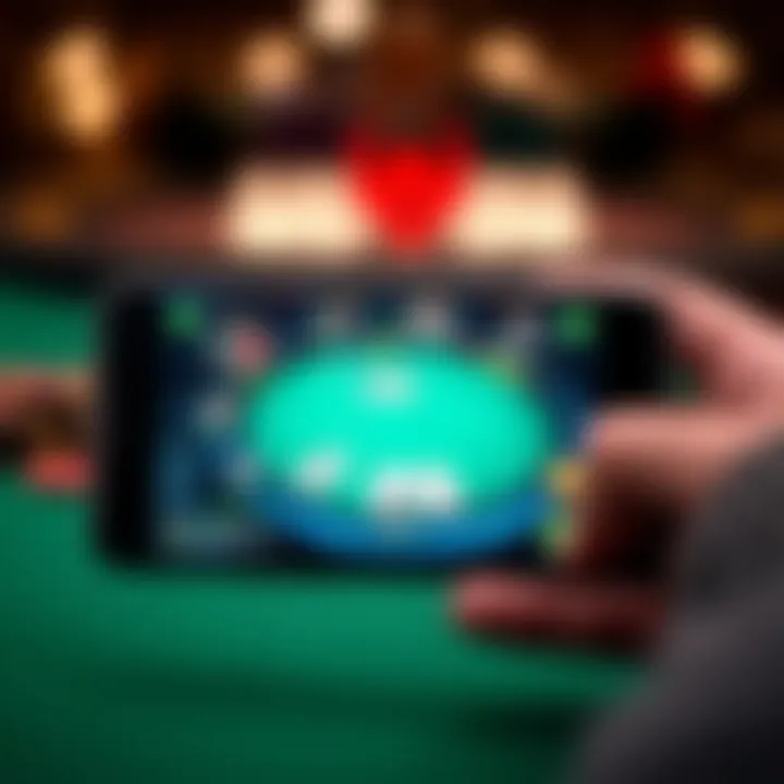 Poker Gameplay on Mobile Mobile device displaying a poker game in progress