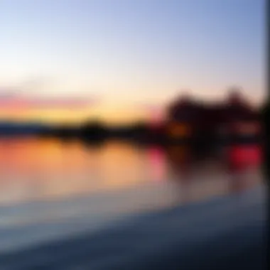 Casino by the Serene Lake at Sunset A picturesque lake with a casino in the background during sunset