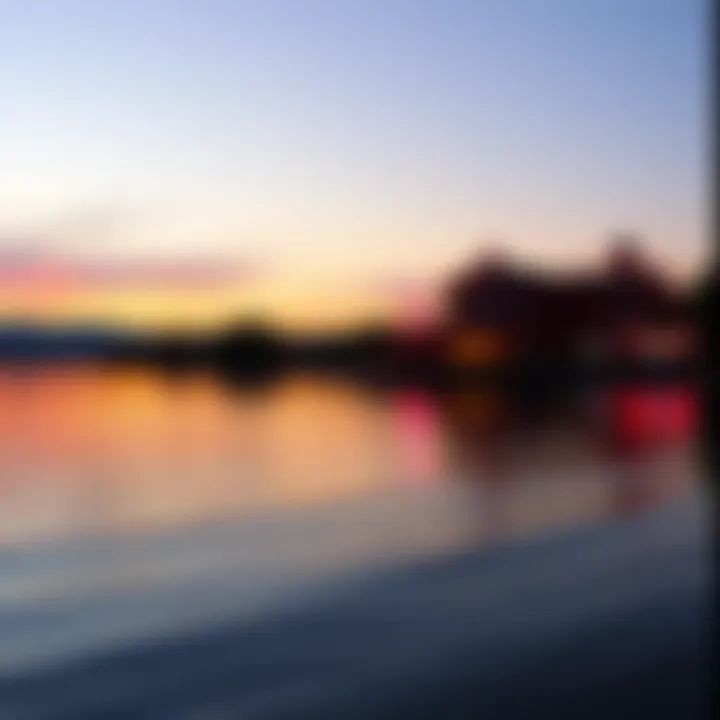 Casino by the Serene Lake at Sunset A picturesque lake with a casino in the background during sunset