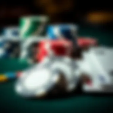 Close-up of poker chips and cards