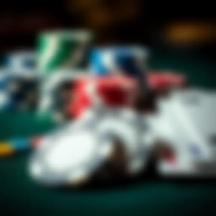 Close-up of poker chips and cards