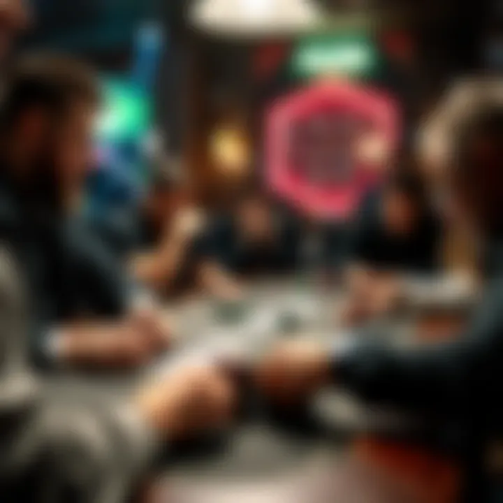 Strategic Poker Game in a Club Players engaged in a strategic poker game at a club