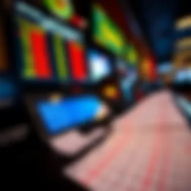 An array of betting slips and a digital screen displaying odds.