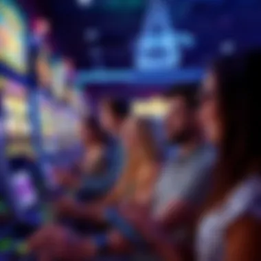 A diverse group of viewers engaged with slot machine content on various devices, highlighting viewer demographics.