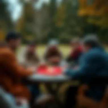 Casual Gatherings: Poker in the Autumn Air Group of friends enjoying a casual poker game outdoors in fall
