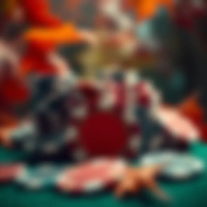 Chips and Leaves: The Essence of Fall Poker Close-up of poker chips with fall leaves in the background