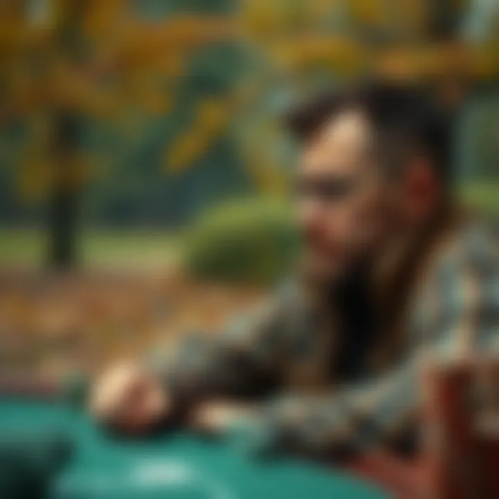 Mind Games: Strategy in the Fall Season Strategic poker player contemplating moves against a fall backdrop