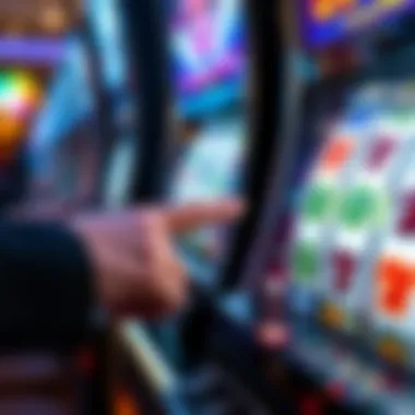 The Moment of Anticipation Close-up of a hand pressing the spin button on a high limit slot machine