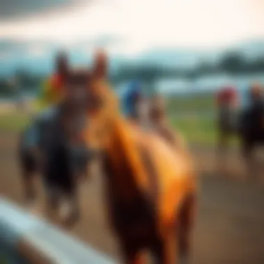 A horse and jockey in action on the track, showcasing the excitement of horse racing