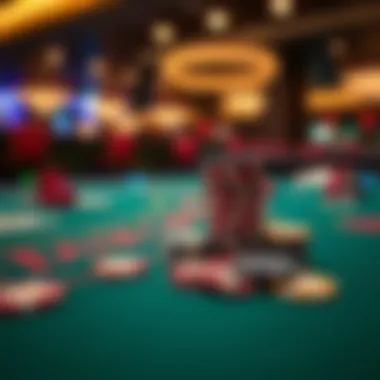 Chips stacked on a casino blackjack table.