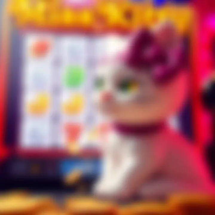 Gameplay Overview of Miss Kitty Illustration of gameplay showing symbols and winning combinations