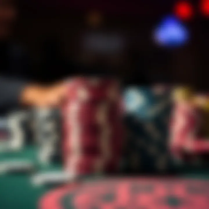 A detailed view of a poker table featuring premium clay chips in play