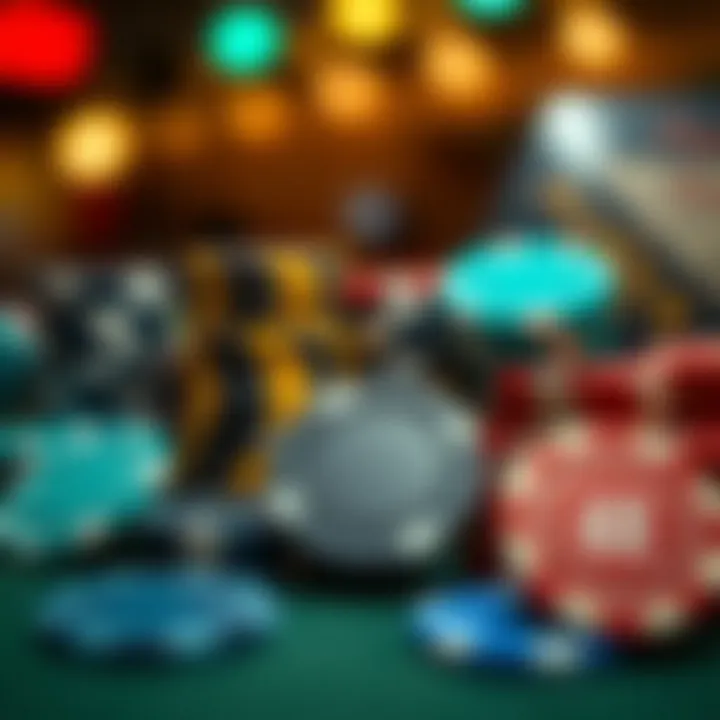 An array of different styles of premium clay poker chips displayed elegantly