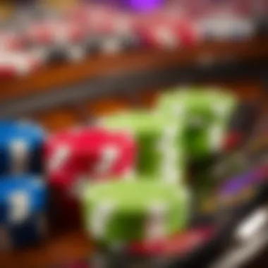 Close-up of roulette chips in various colors