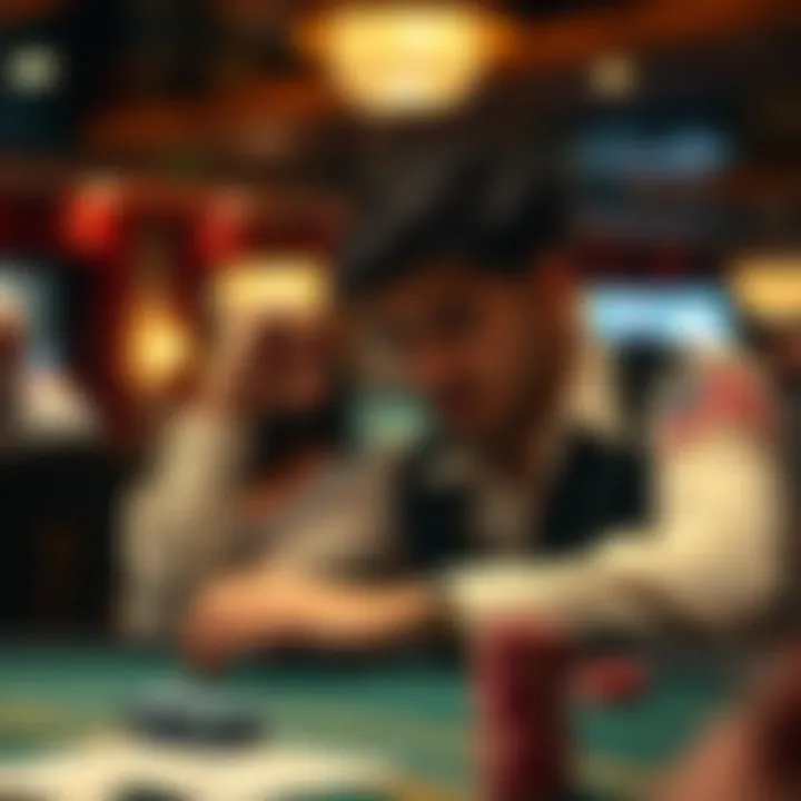 Analyzing Game Strategy A thoughtful player analyzing their game strategy at a casino table