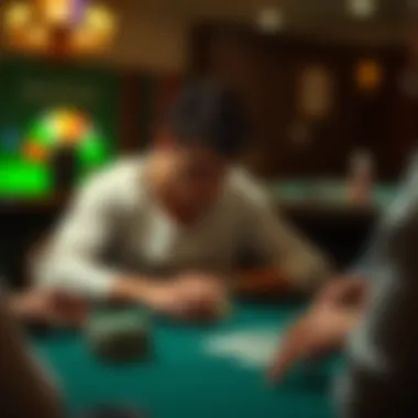A player contemplating their next move at a poker table, showcasing decision-making in action.